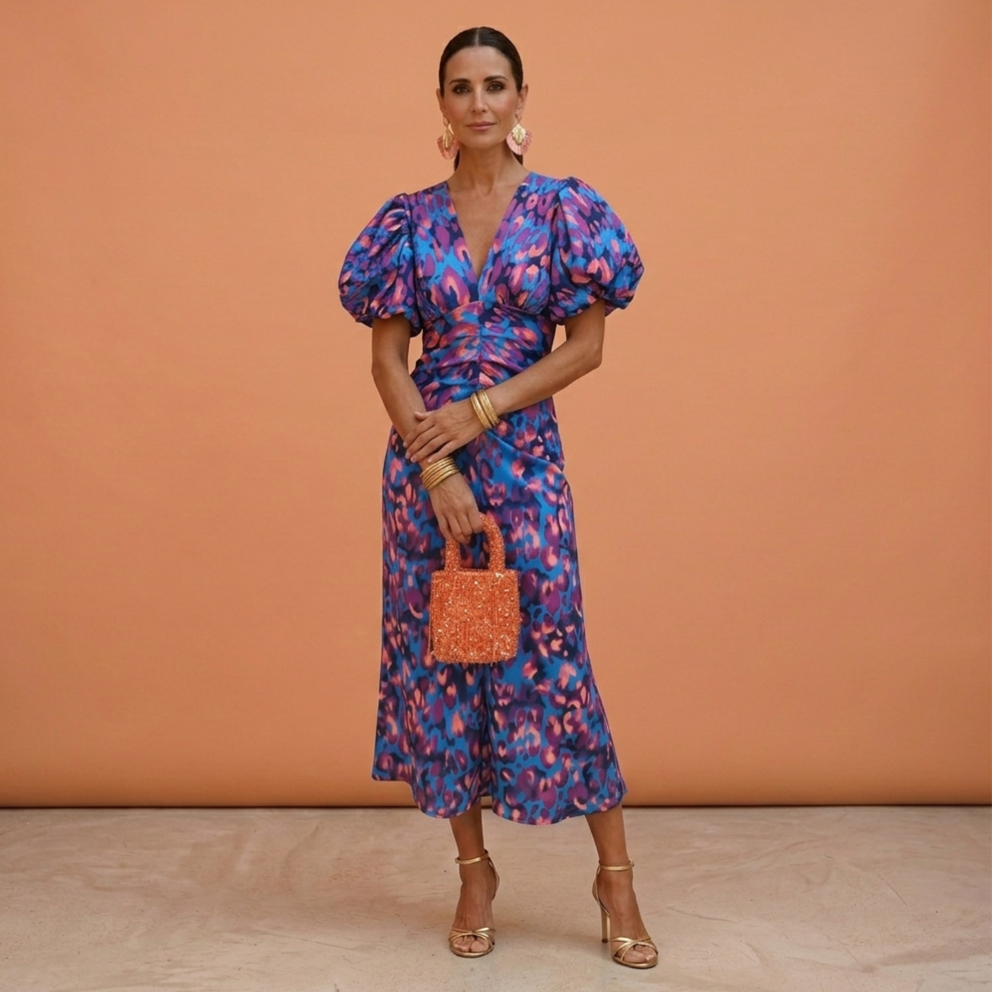 Vestido de Primavera para Mujer | Escote en V y Mangas Abullonadas