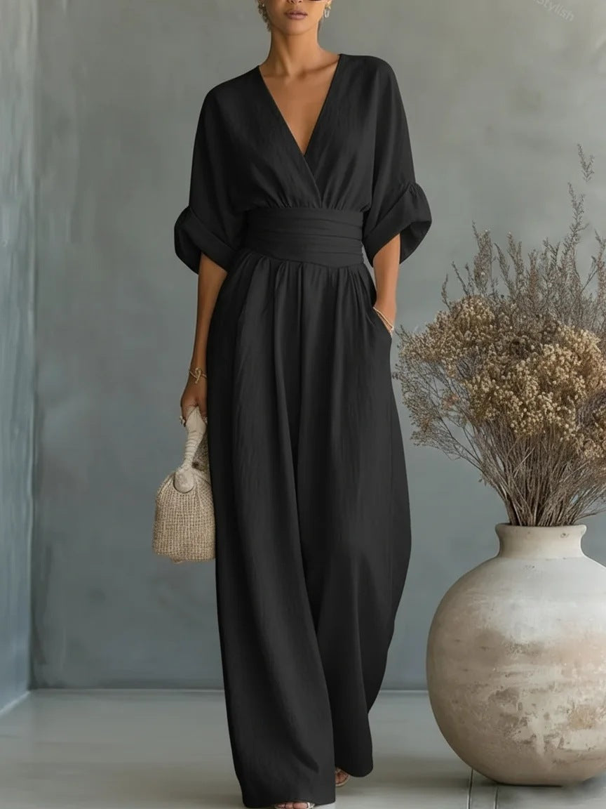 Mono para Mujer | Escote en V y Pantalón Ancho de Cintura Alta