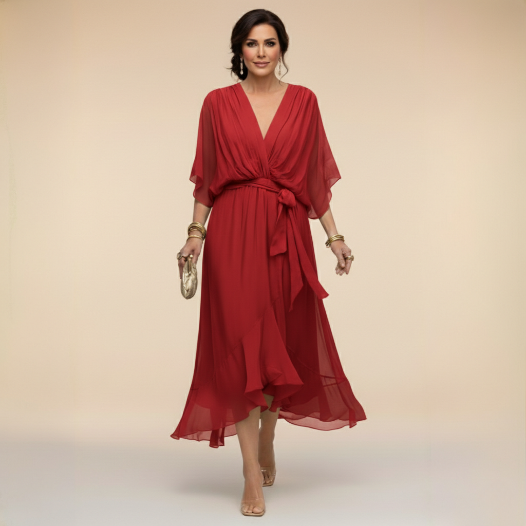 Vestido Midi para Mujer | Escote en V y Cintura Ajustable