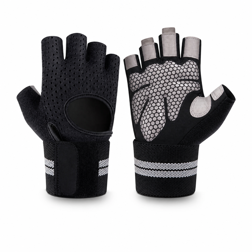 Fitnesshandschoenen met halve vingers, gewatteerde handpalm en polsband