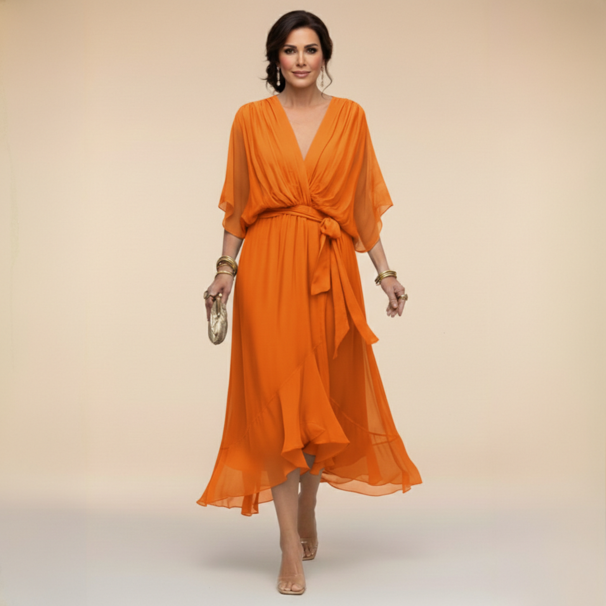 Vestido Midi para Mujer | Escote en V y Cintura Ajustable