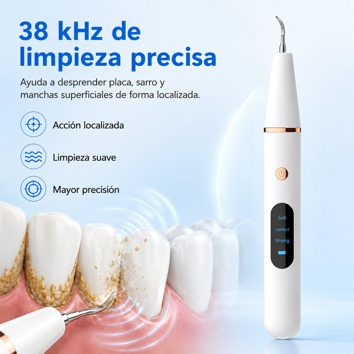 Limpiador Dental Ultrasónico Recargable de 38 kHz con Luz LED