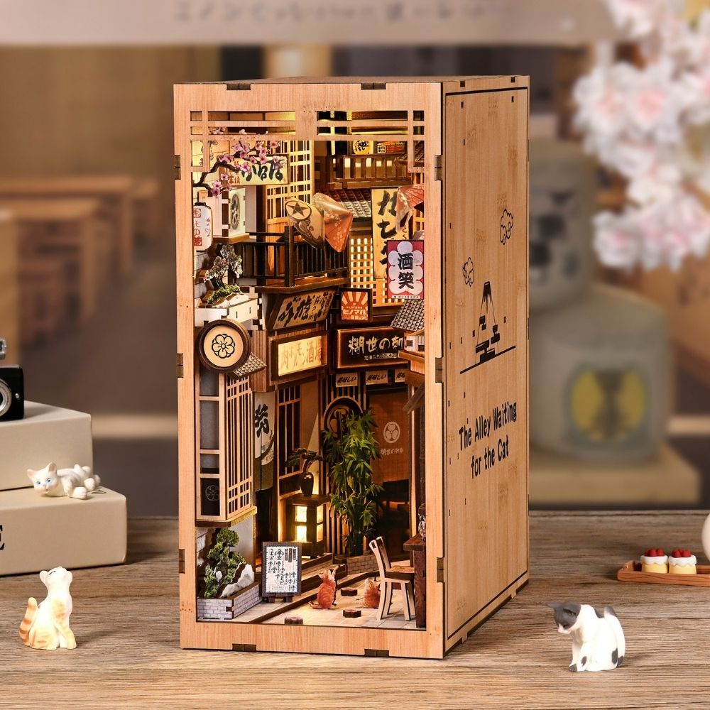 Maqueta Book Nook DIY Callejón Japonés con Gatos de 280 piezas y luz LED