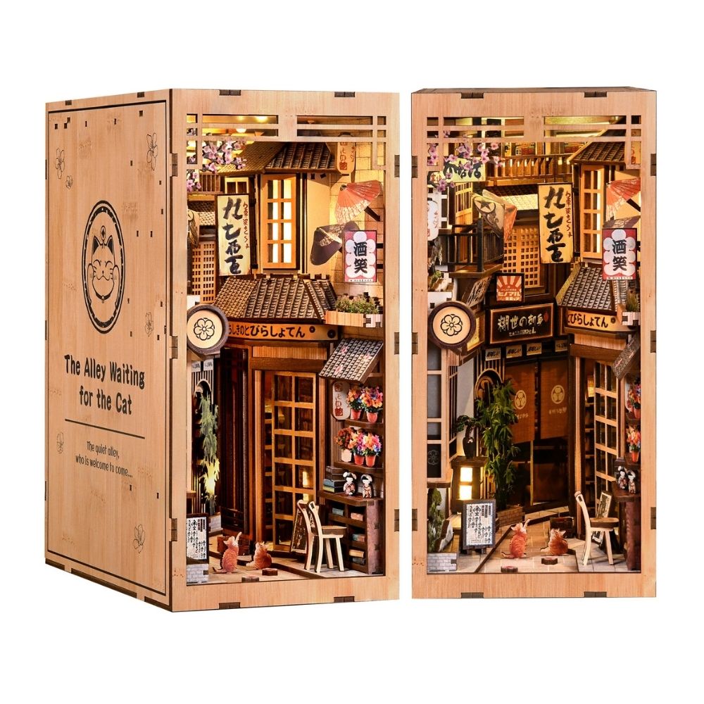 Maqueta Book Nook DIY Callejón Japonés con Gatos de 280 piezas y luz LED
