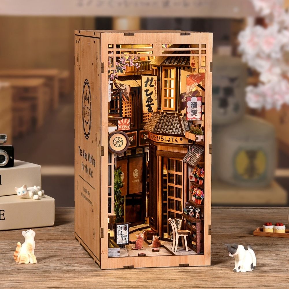 Maquette Book Nook DIY ruelle japonaise avec chats de 280 pièces et éclairage LED