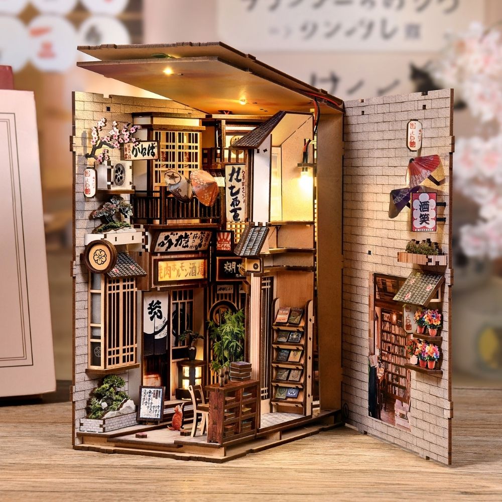 Maquette Book Nook DIY ruelle japonaise avec chats de 280 pièces et éclairage LED