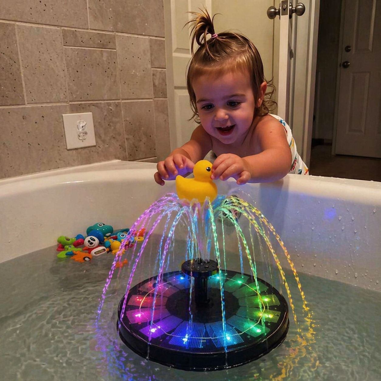AquaLuz Solar – Fuente de juguete solar con LED para el baño y jardín