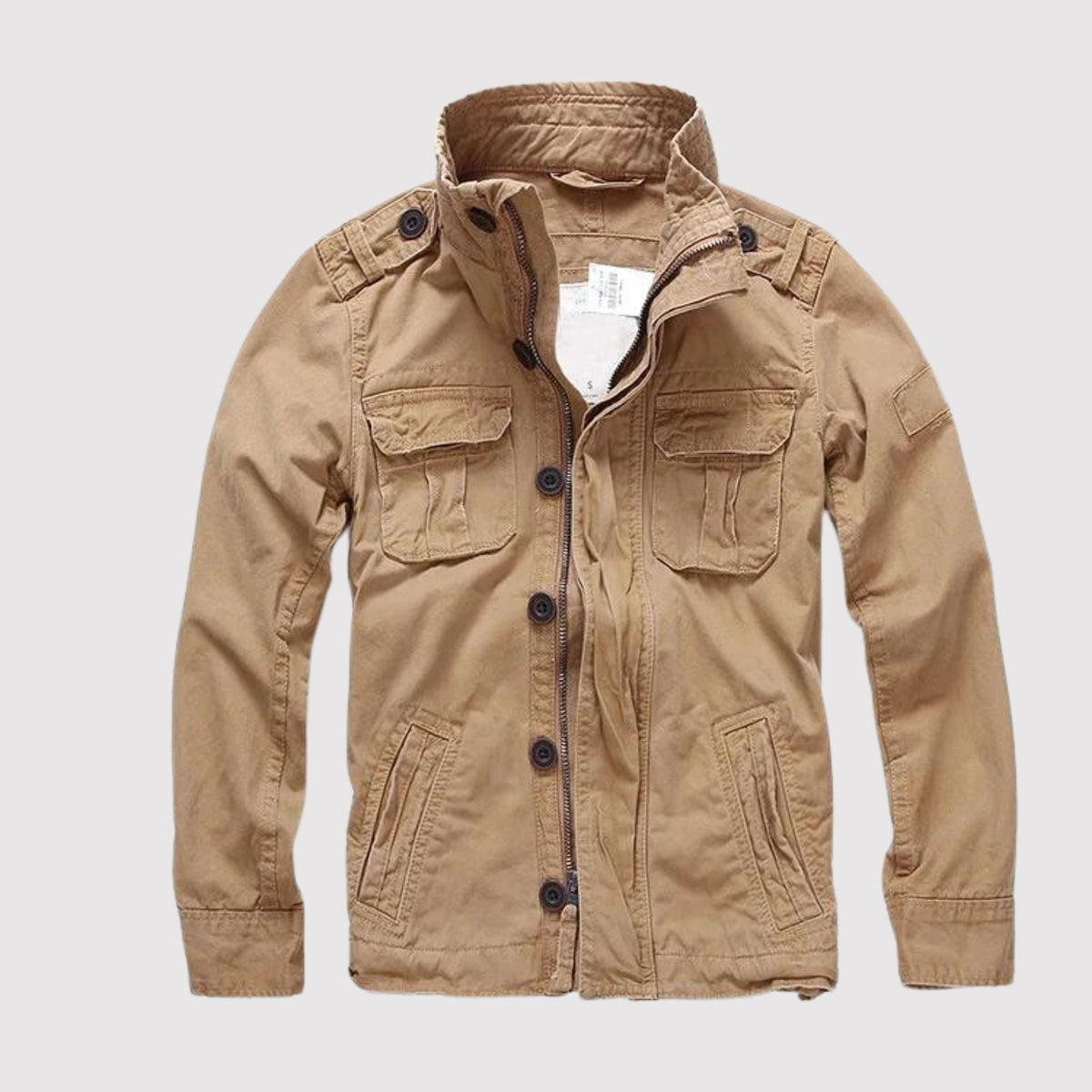 Chaqueta de estilo militar para hombre con bolsillos y cuello alto