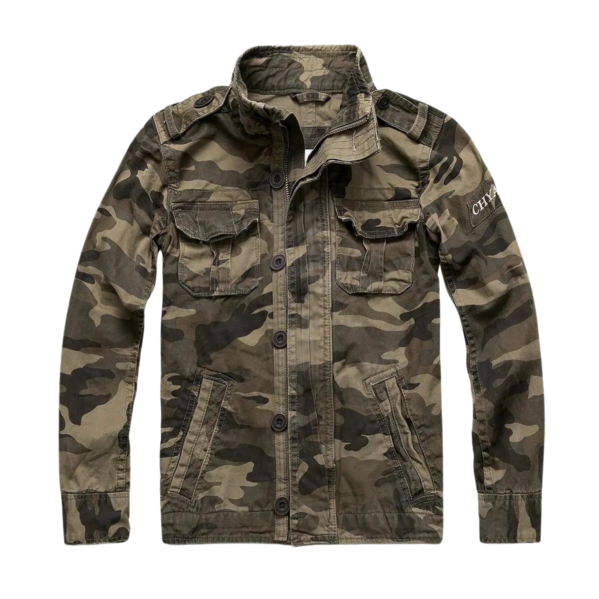 Chaqueta de estilo militar para hombre con bolsillos y cuello alto