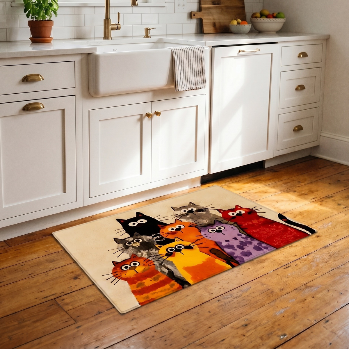 Alfombra de Lana con Diseño de Siete Gatos 90 x 60 cm