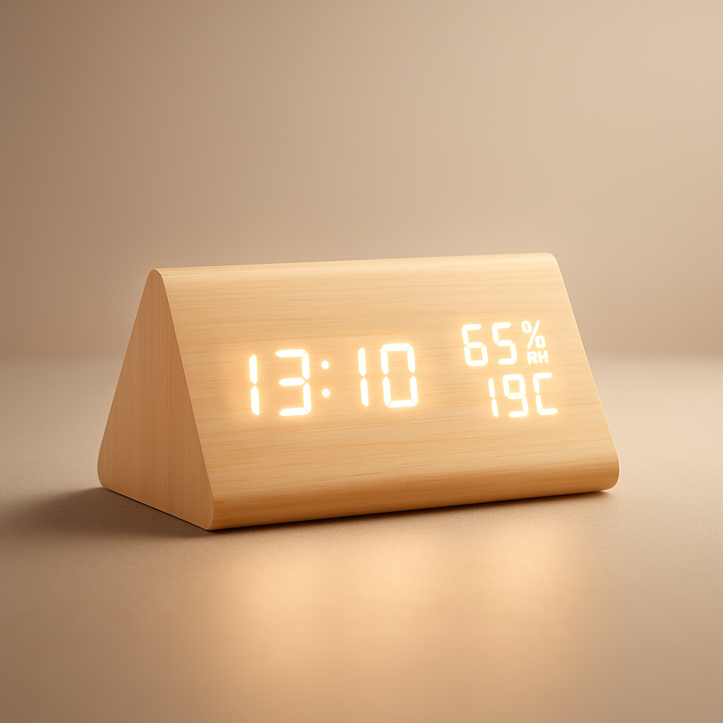 Despertador LED Digital de Madera Moderno con Temperatura