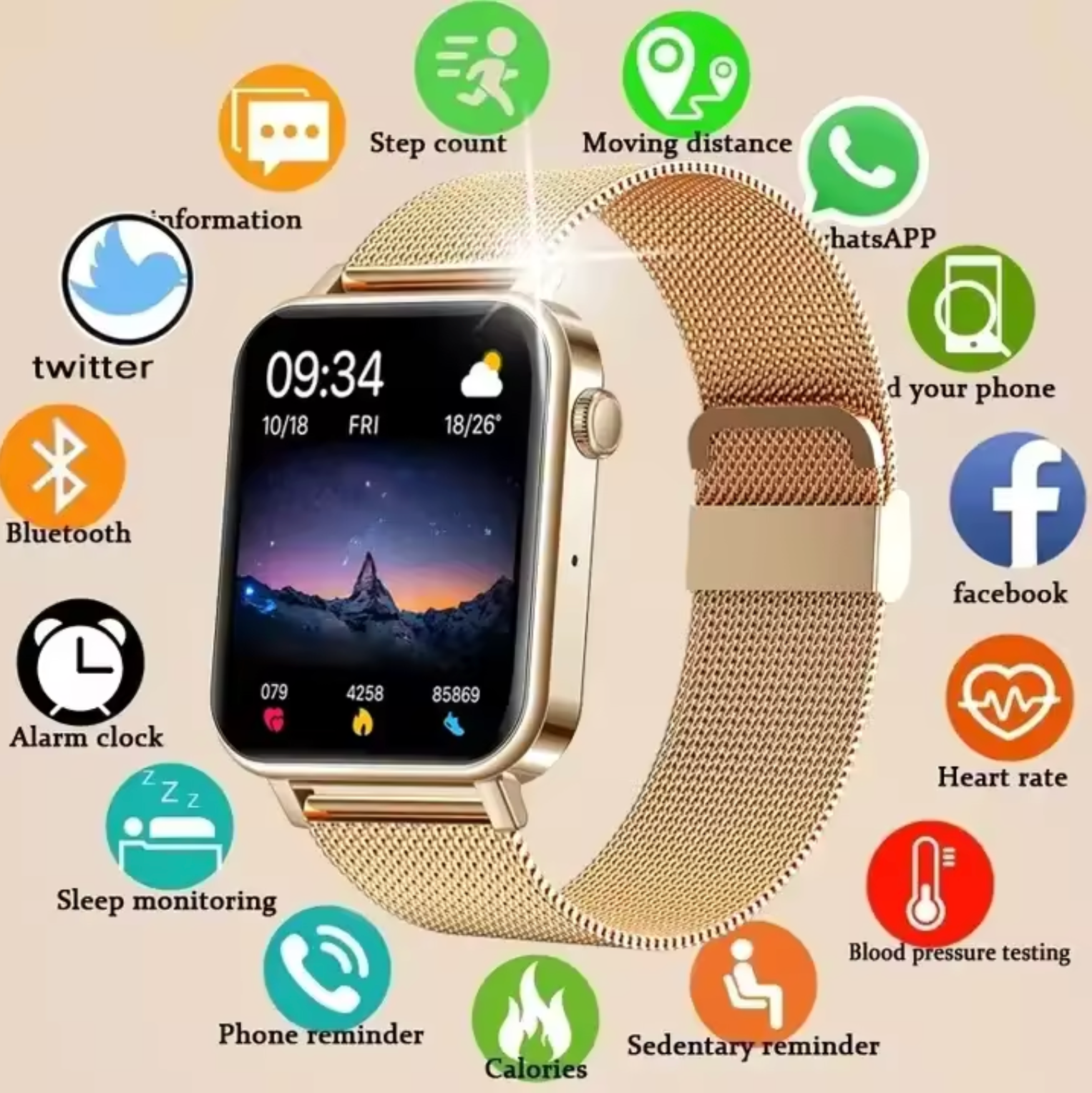 Reloj inteligente elegante con seguimiento de salud y actividad para mujeres - Aivee
