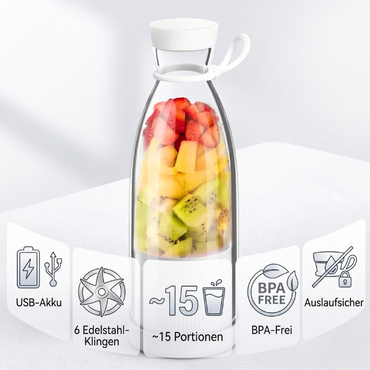 Batidora Portátil Inalámbrica para Smoothies con Batería USB y Cuchillas de Acero Inoxidable