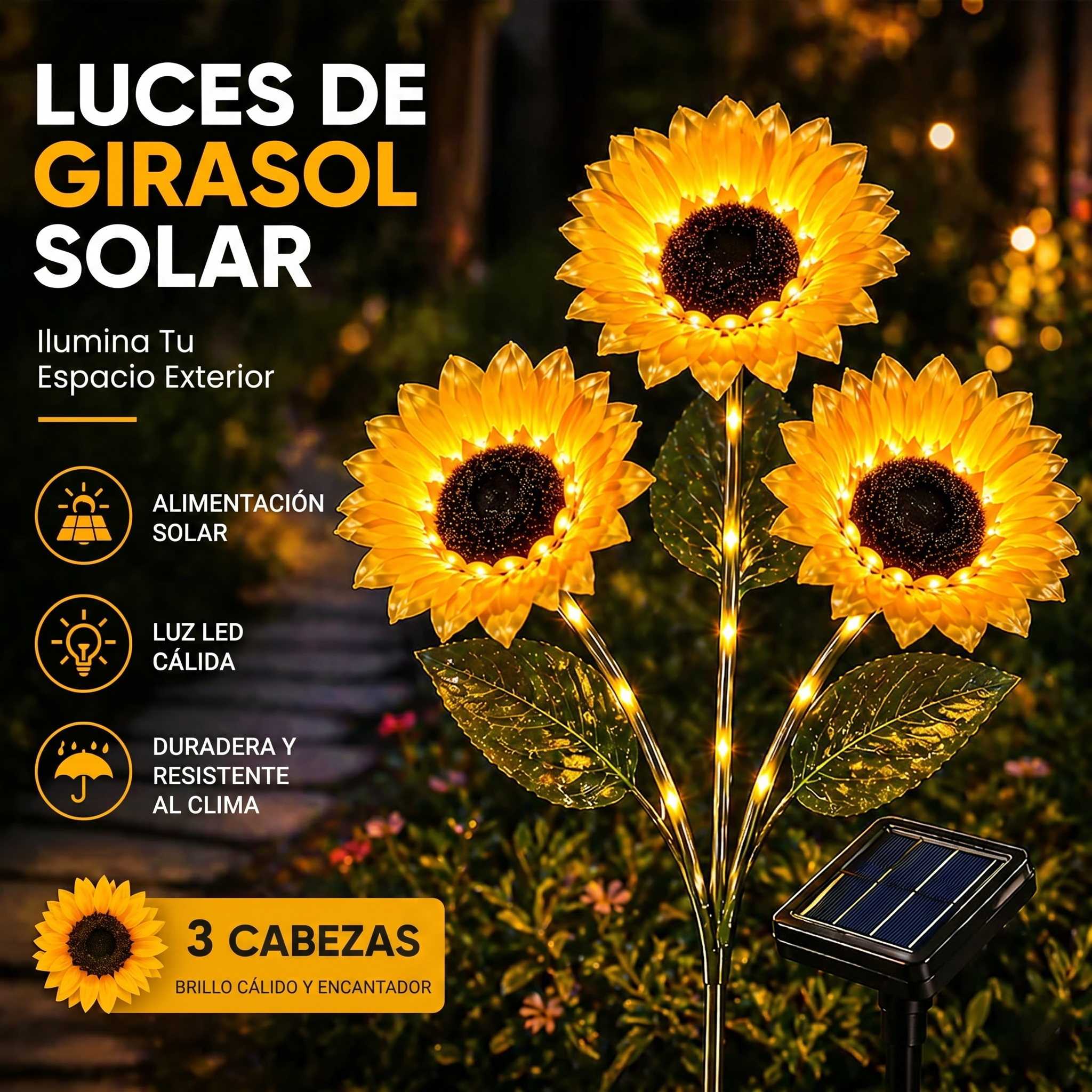 FloraGirasol — Lámpara Solar de Jardín en Forma de Girasol