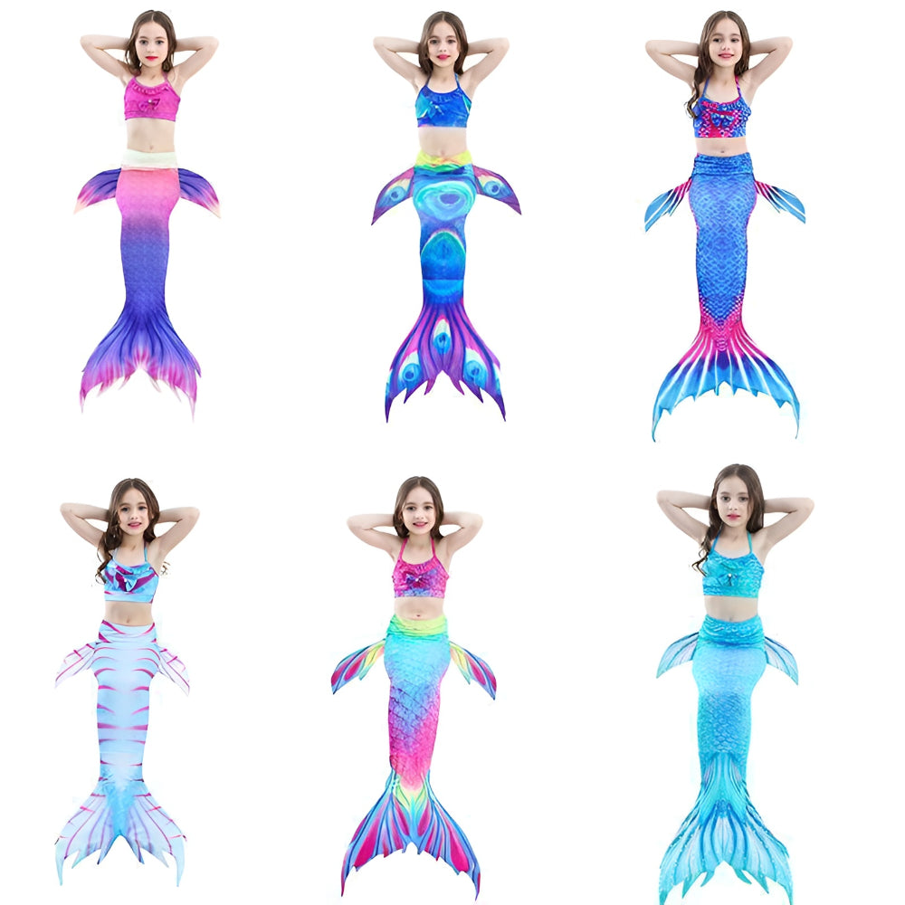 Bañador de Sirena de Tres Piezas para Niña con Cola Desmontable