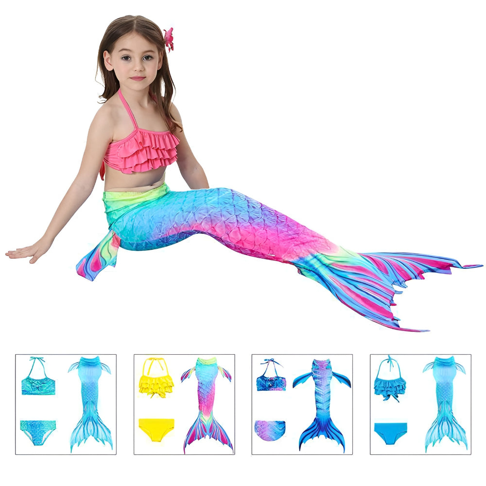 Bañador de Sirena de Tres Piezas para Niña con Cola Desmontable