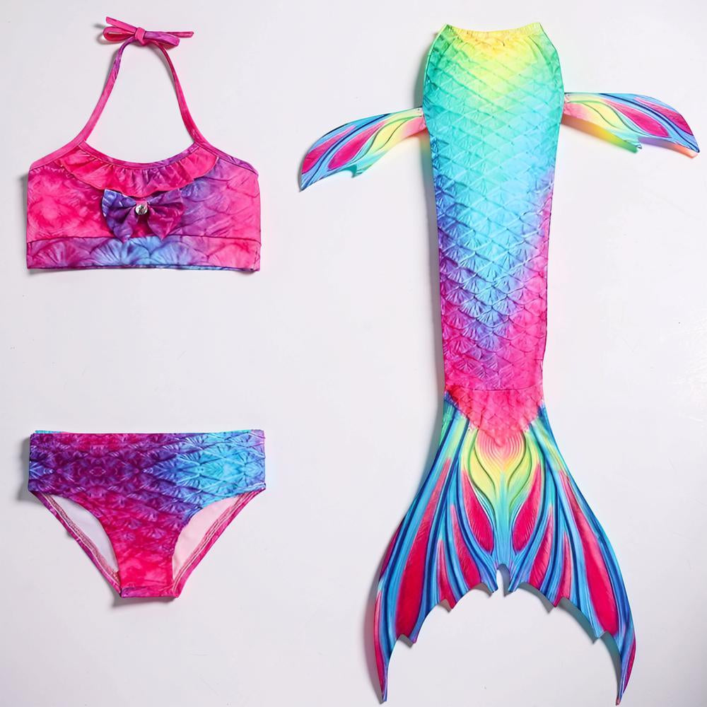 Bañador de Sirena de Tres Piezas para Niña con Cola Desmontable