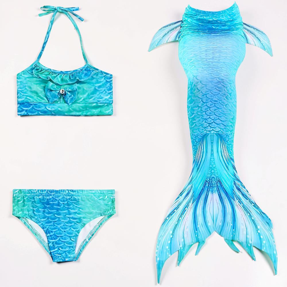 Bañador de Sirena de Tres Piezas para Niña con Cola Desmontable