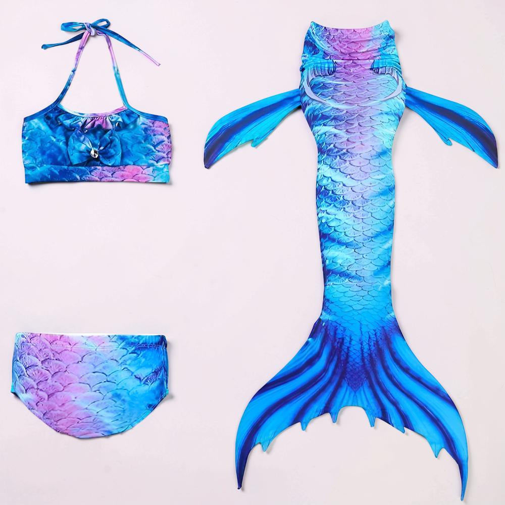 Bañador de Sirena de Tres Piezas para Niña con Cola Desmontable