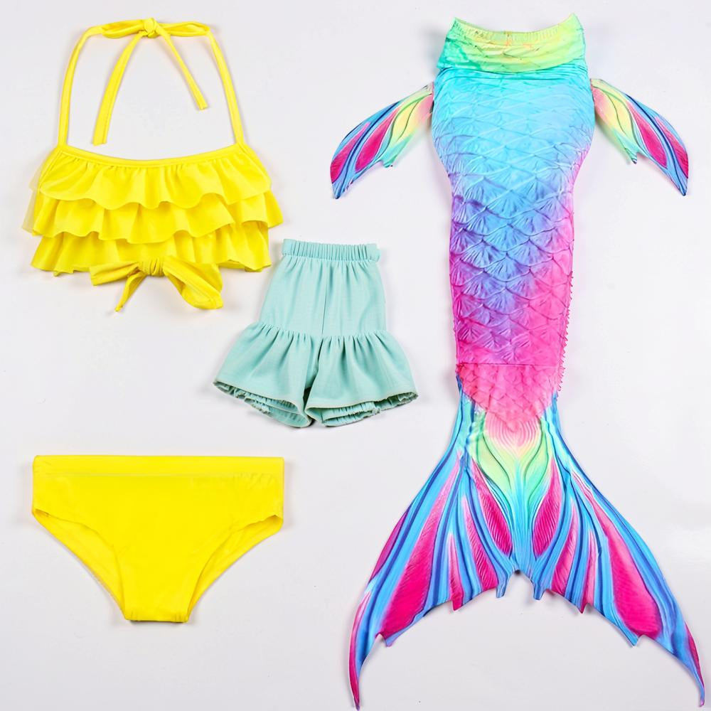 Bañador de Sirena de Tres Piezas para Niña con Cola Desmontable