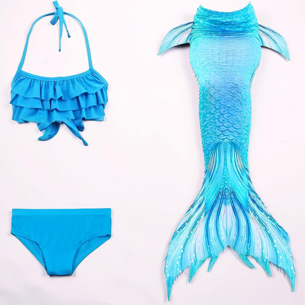 Bañador de Sirena de Tres Piezas para Niña con Cola Desmontable