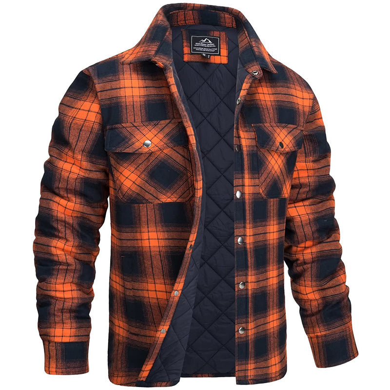 Sobrecamisa acolchada de cuadros para hombre con bolsillos de pecho