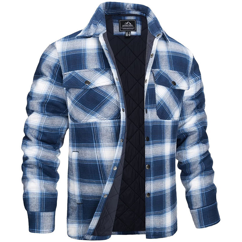 Sobrecamisa acolchada de cuadros para hombre con bolsillos de pecho