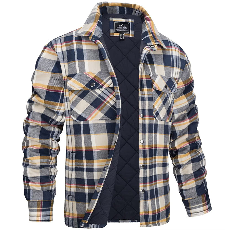 Sobrecamisa acolchada de cuadros para hombre con bolsillos de pecho