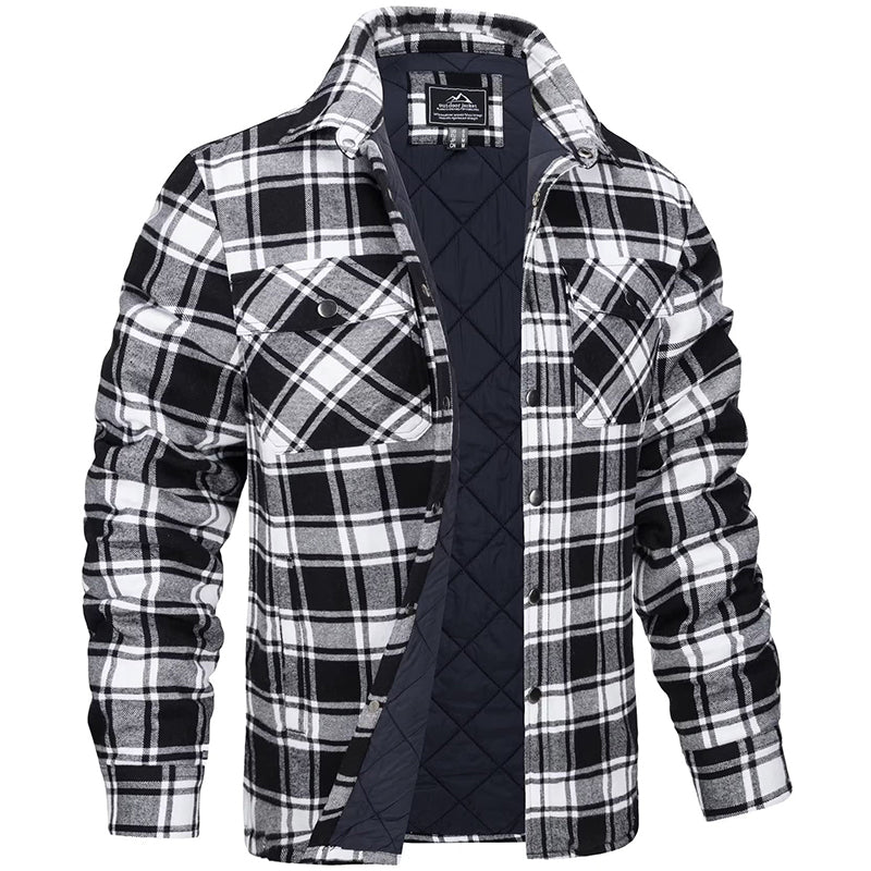 Sobrecamisa acolchada de cuadros para hombre con bolsillos de pecho