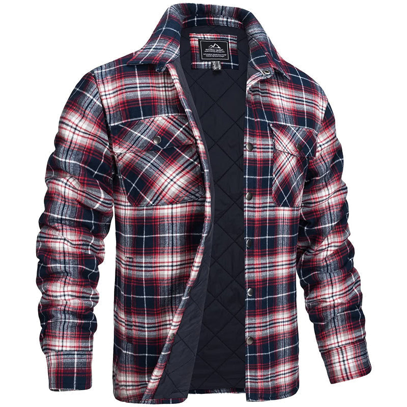 Sobrecamisa acolchada de cuadros para hombre con bolsillos de pecho