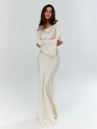 Vestido Maxi Volante de Manga Larga para Mujer | Elegancia Sin Esfuerzo