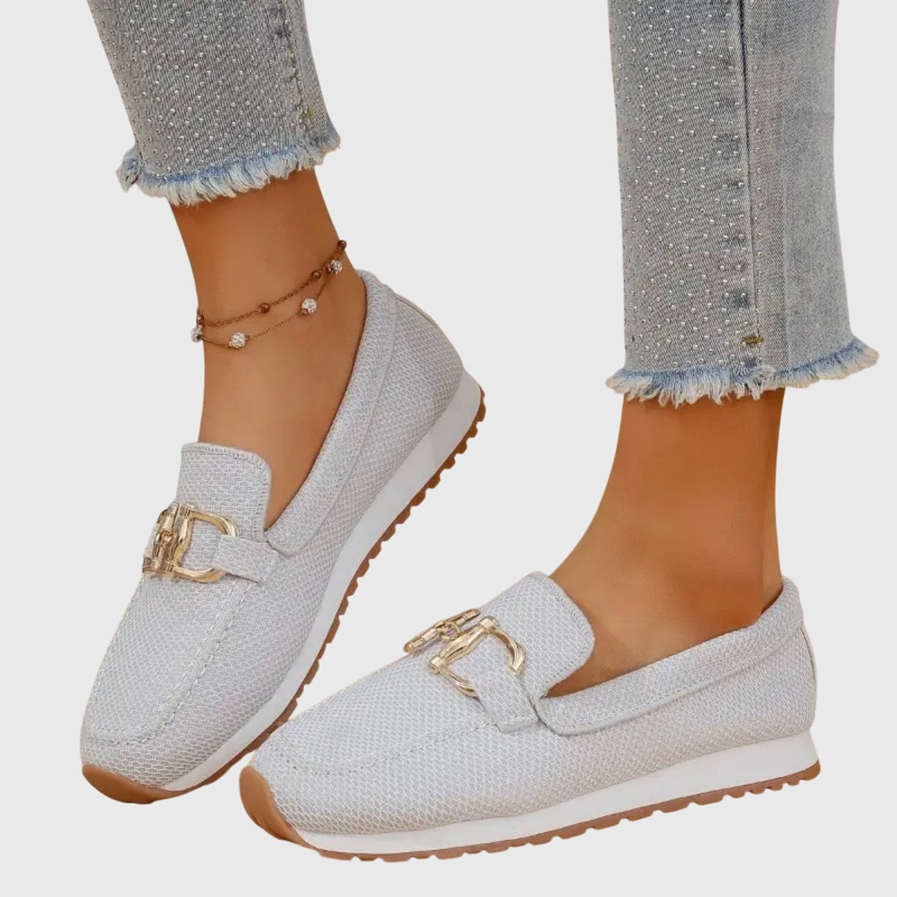 Mocassins orthopédiques pour femme avec boucle dorée et semelle rembourrée