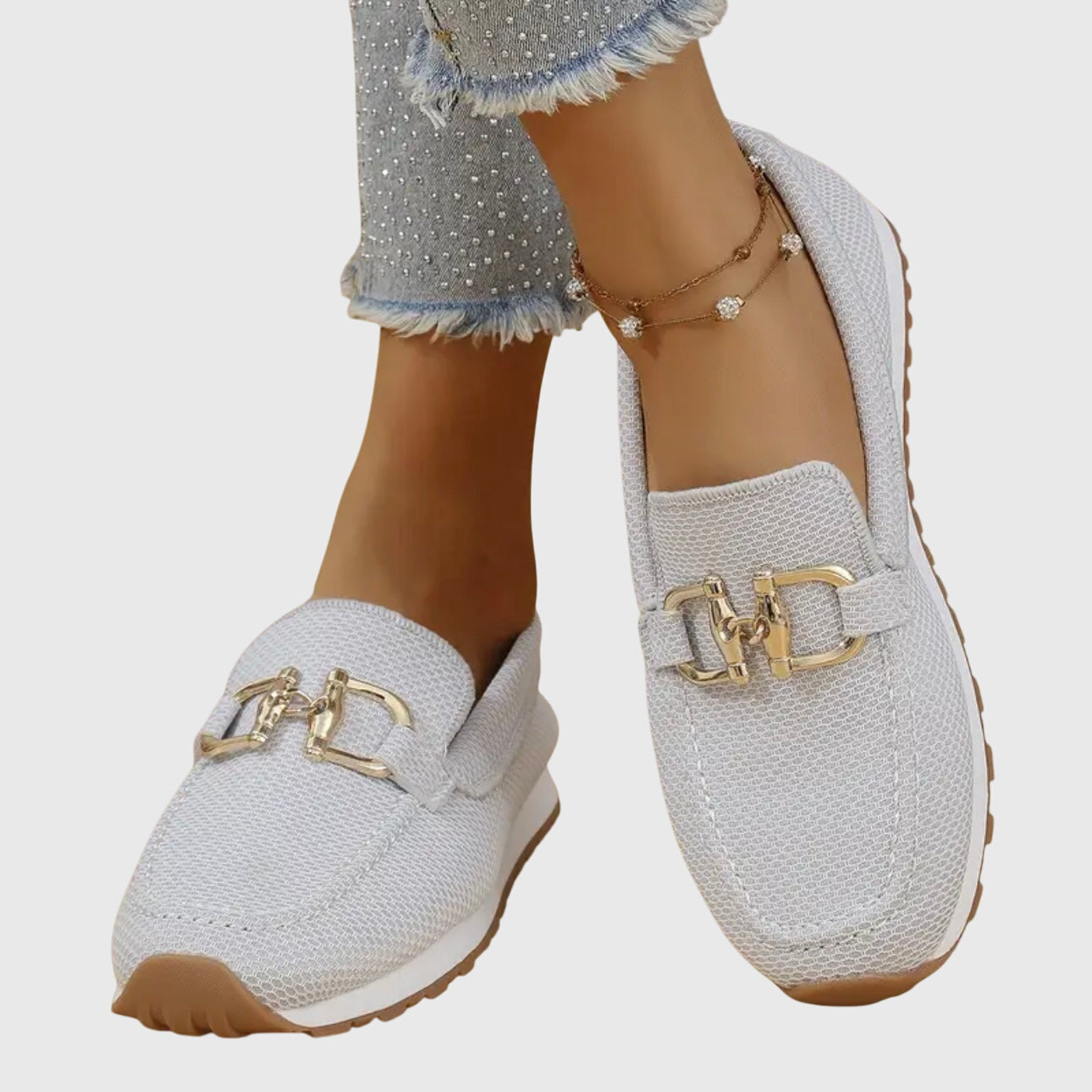 Mocassins orthopédiques pour femme avec boucle dorée et semelle rembourrée