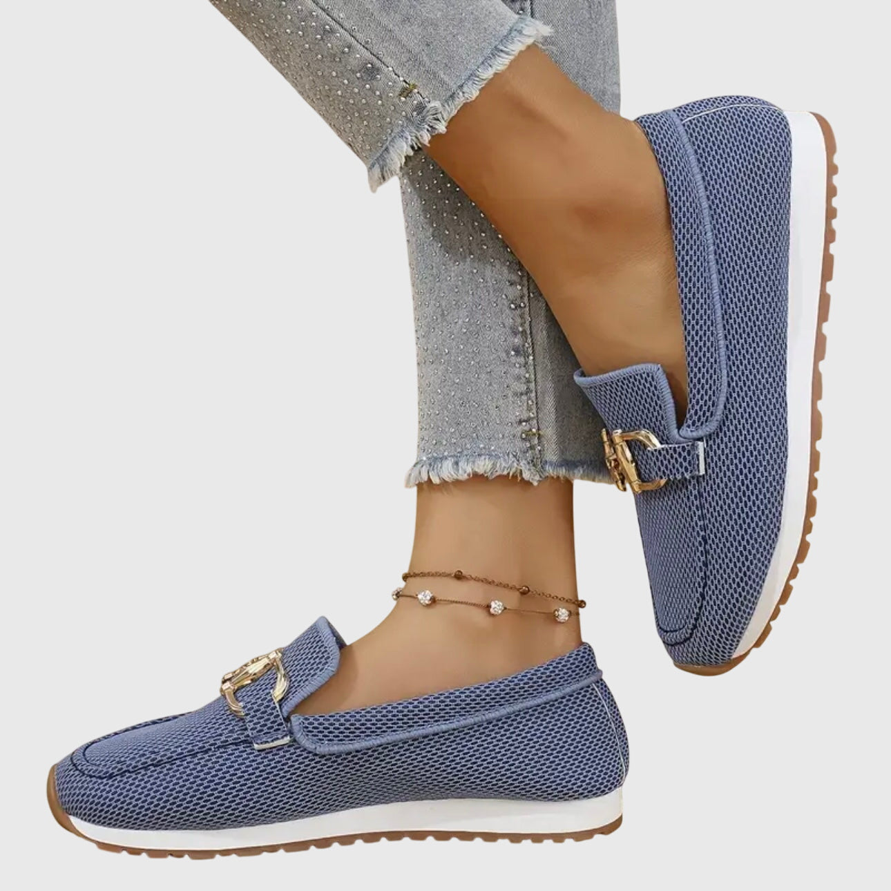 Mocassins orthopédiques pour femme avec boucle dorée et semelle rembourrée