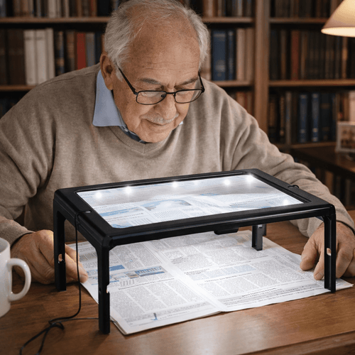 TEXTDESK – Lupa de mesa plegable 3x con iluminación LED para lectura manos libres