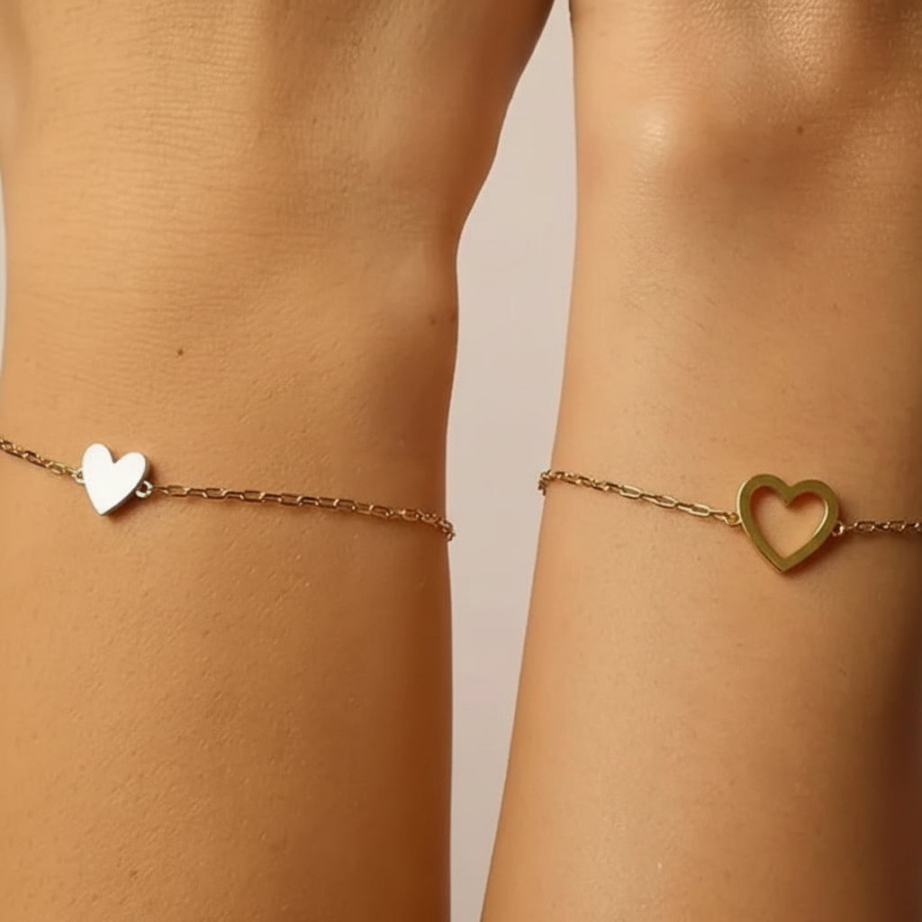 Bracelets assortis en forme de cœur pour couple, en acier inoxydable