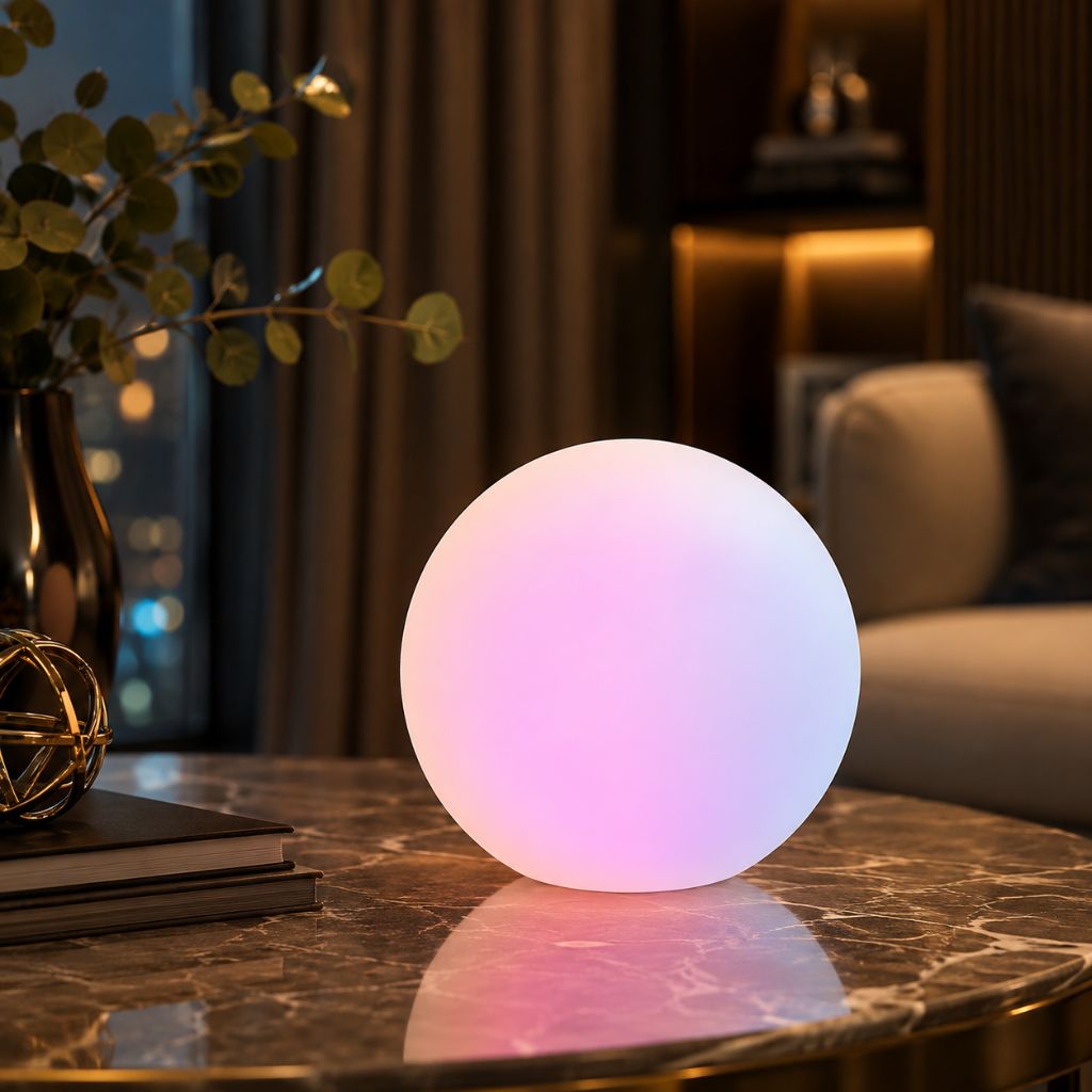 Oplaadbare bolvormige ledlamp met afstandsbediening en gekleurd licht, van 12 tot 25 cm