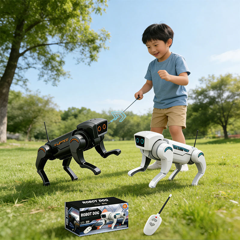 Chien robot jouet télécommandé avec pattes articulées et design mécanique