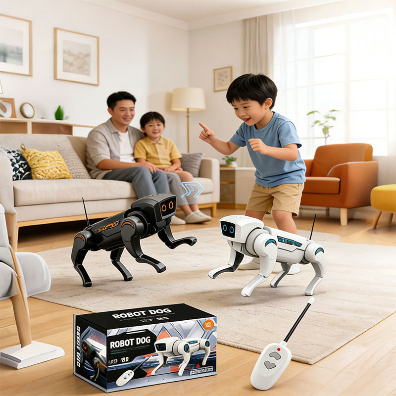 Chien robot jouet télécommandé avec pattes articulées et design mécanique