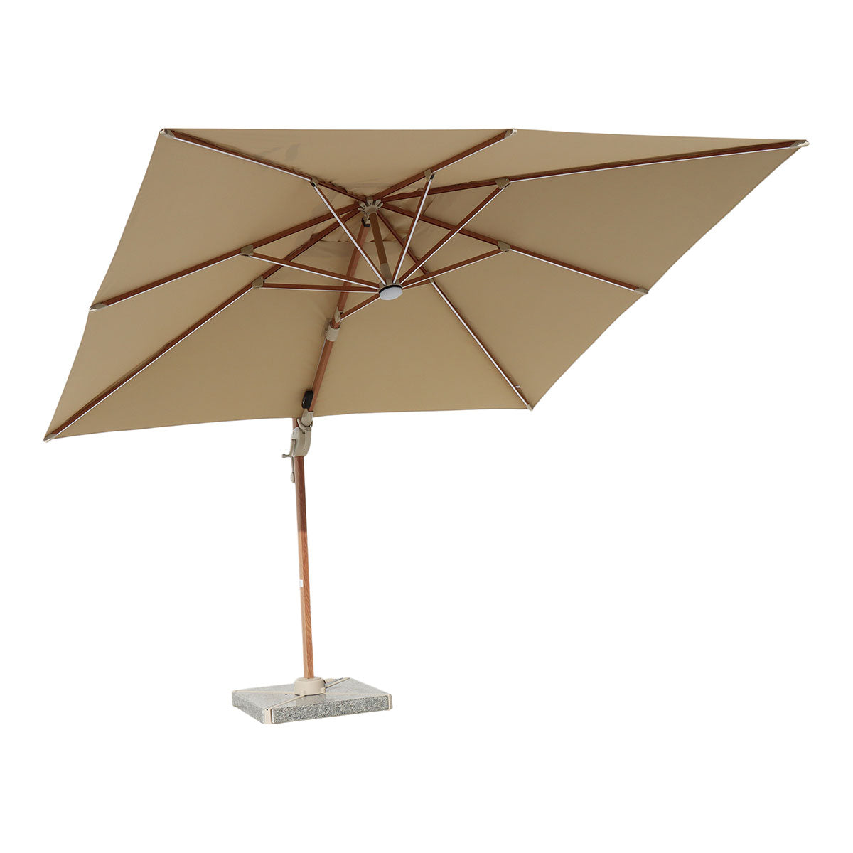 Parasol 3x3m efecto madera aluminio con LED - base de granito incluida para estabilidad