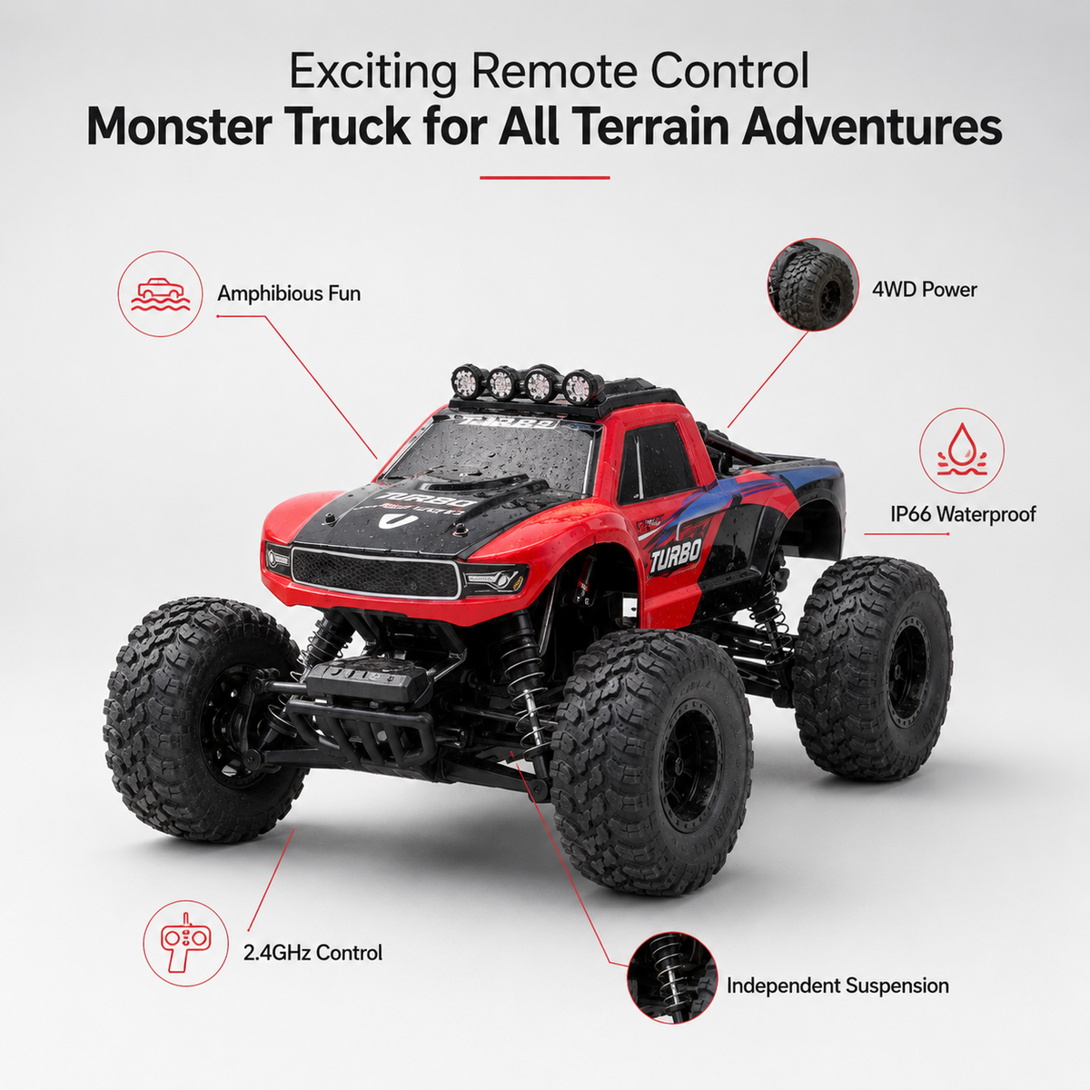 Camión Monstruo RC Anfibio 4x4 con Control Remoto 2.4GHz Todo Terreno