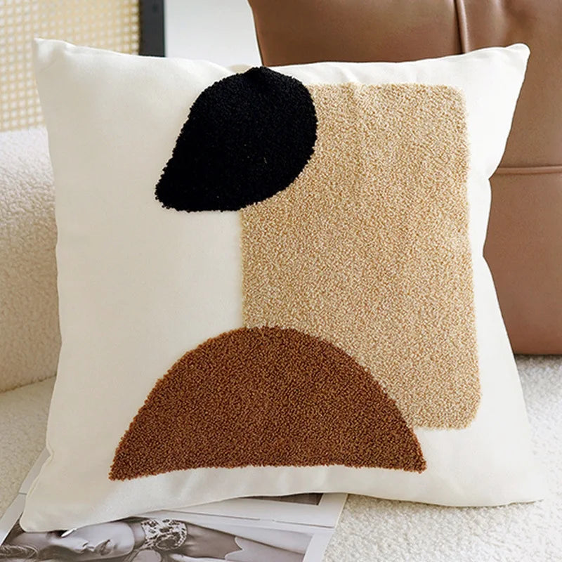 Housse de coussin décorative de 45 × 45 cm aux motifs géométriques et végétaux