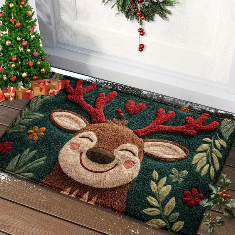 Kerstmat van 60 × 40 cm met afbeeldingen van de kerstman, rendieren en sparren