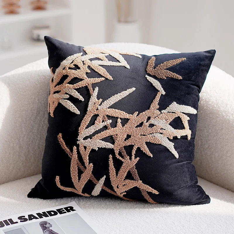 Housse de coussin décorative de 45 × 45 cm aux motifs géométriques et végétaux