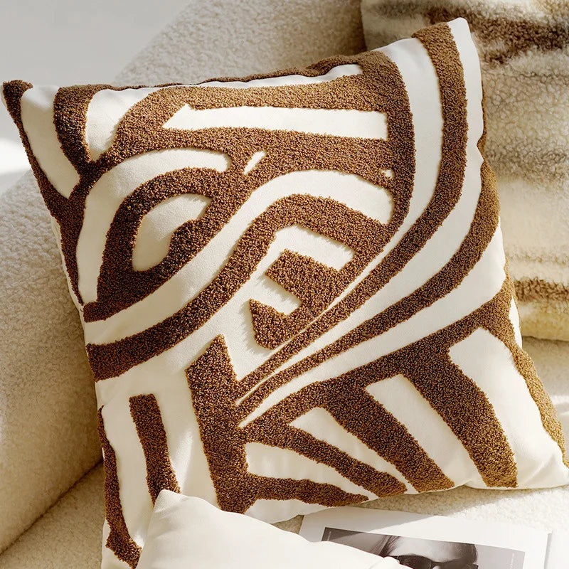 Housse de coussin décorative de 45 × 45 cm aux motifs géométriques et végétaux