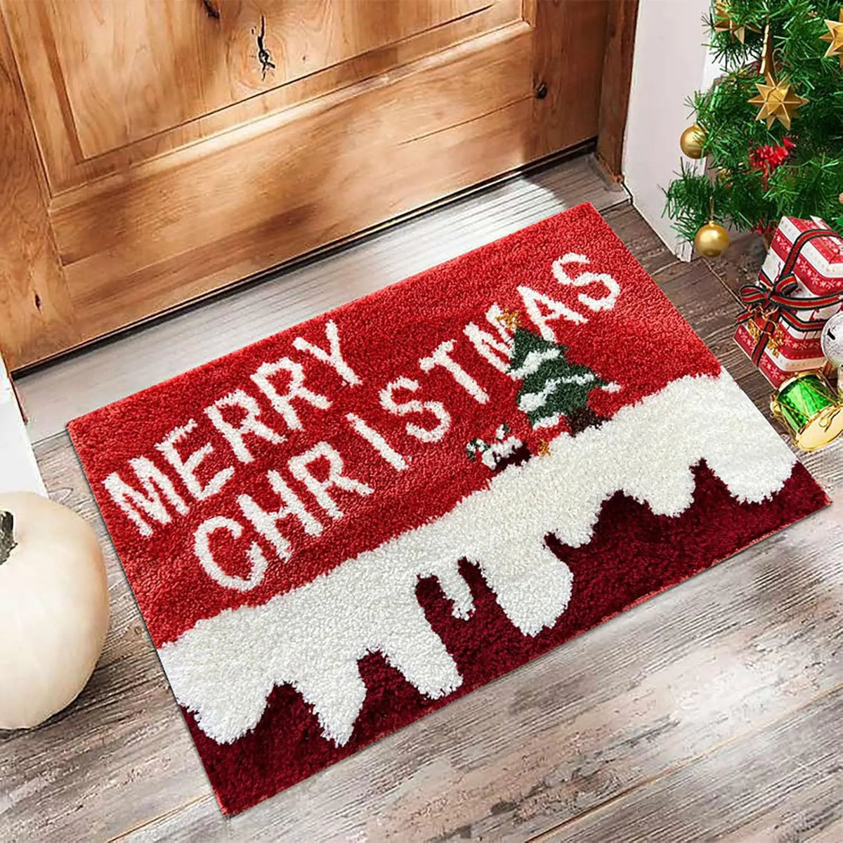 Kerstmat van 60 × 40 cm met afbeeldingen van de kerstman, rendieren en sparren
