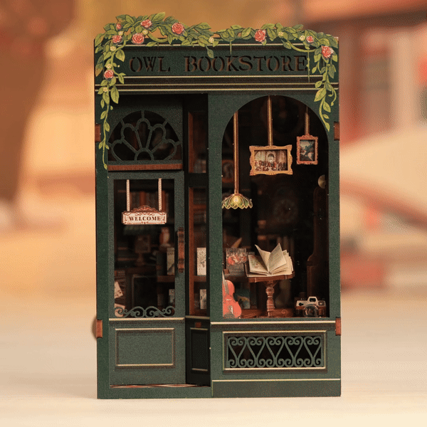Maqueta Book Nook DIY Owl Bookstore de 88 piezas con luz LED
