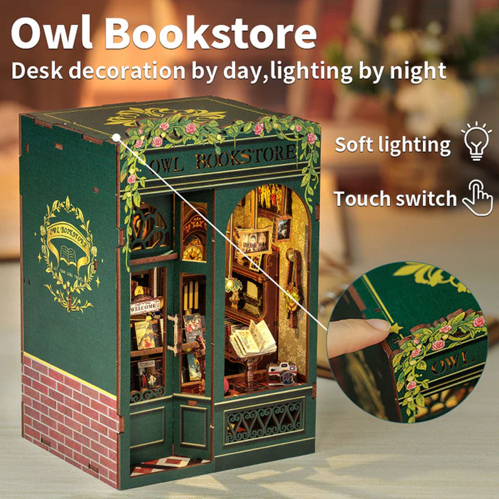 Maqueta Book Nook DIY Owl Bookstore de 88 piezas con luz LED