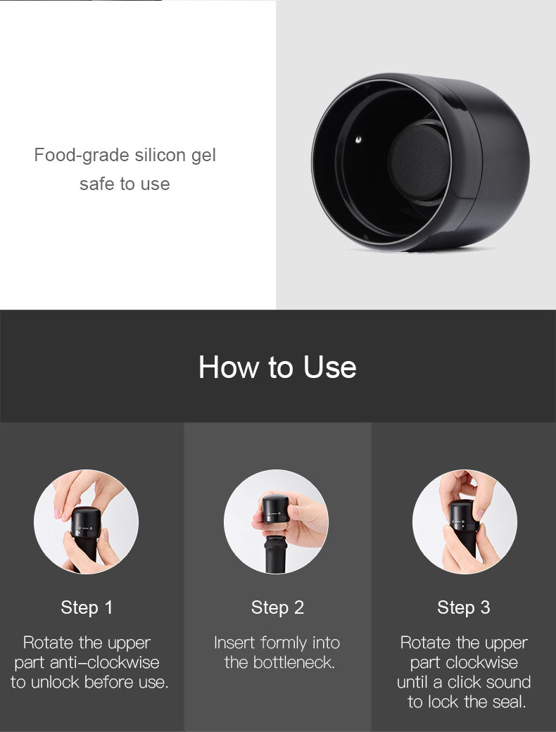 Tapón de Vacío para Vino y Champán - Sellador Hermético Reutilizable Twist-Lock