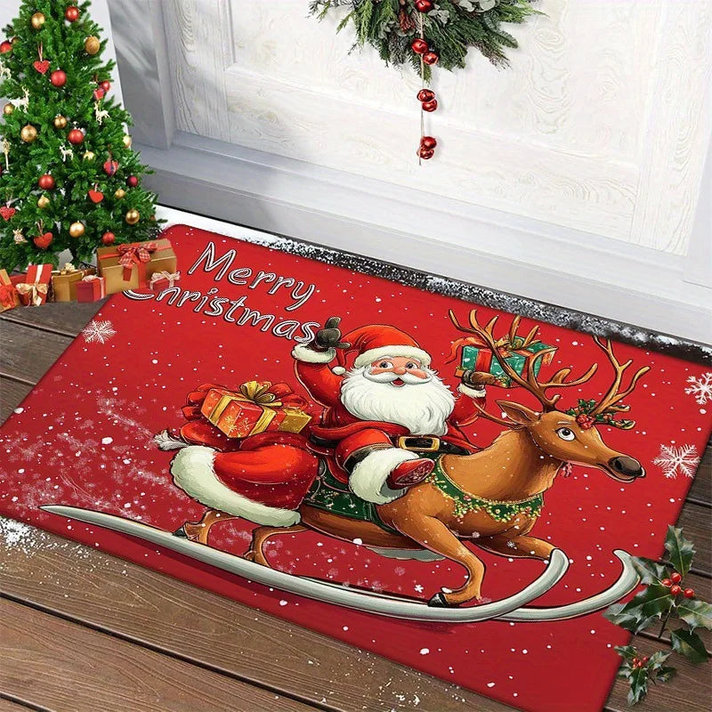 Kerstmat van 60 × 40 cm met afbeeldingen van de kerstman, rendieren en sparren